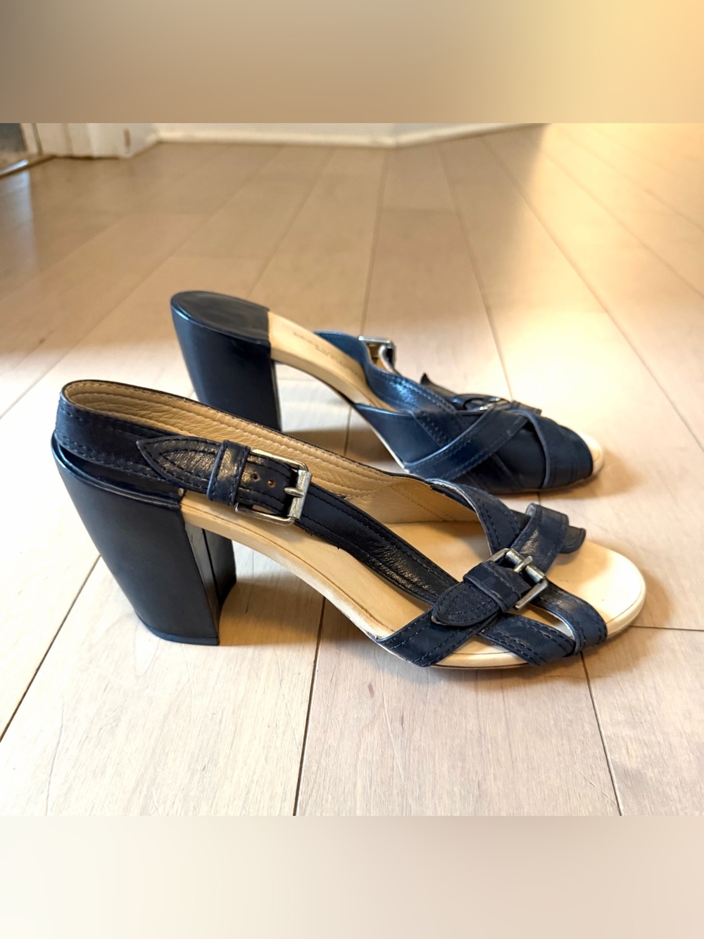 Dries Van Noten navy leather heels size 11/41 never worn